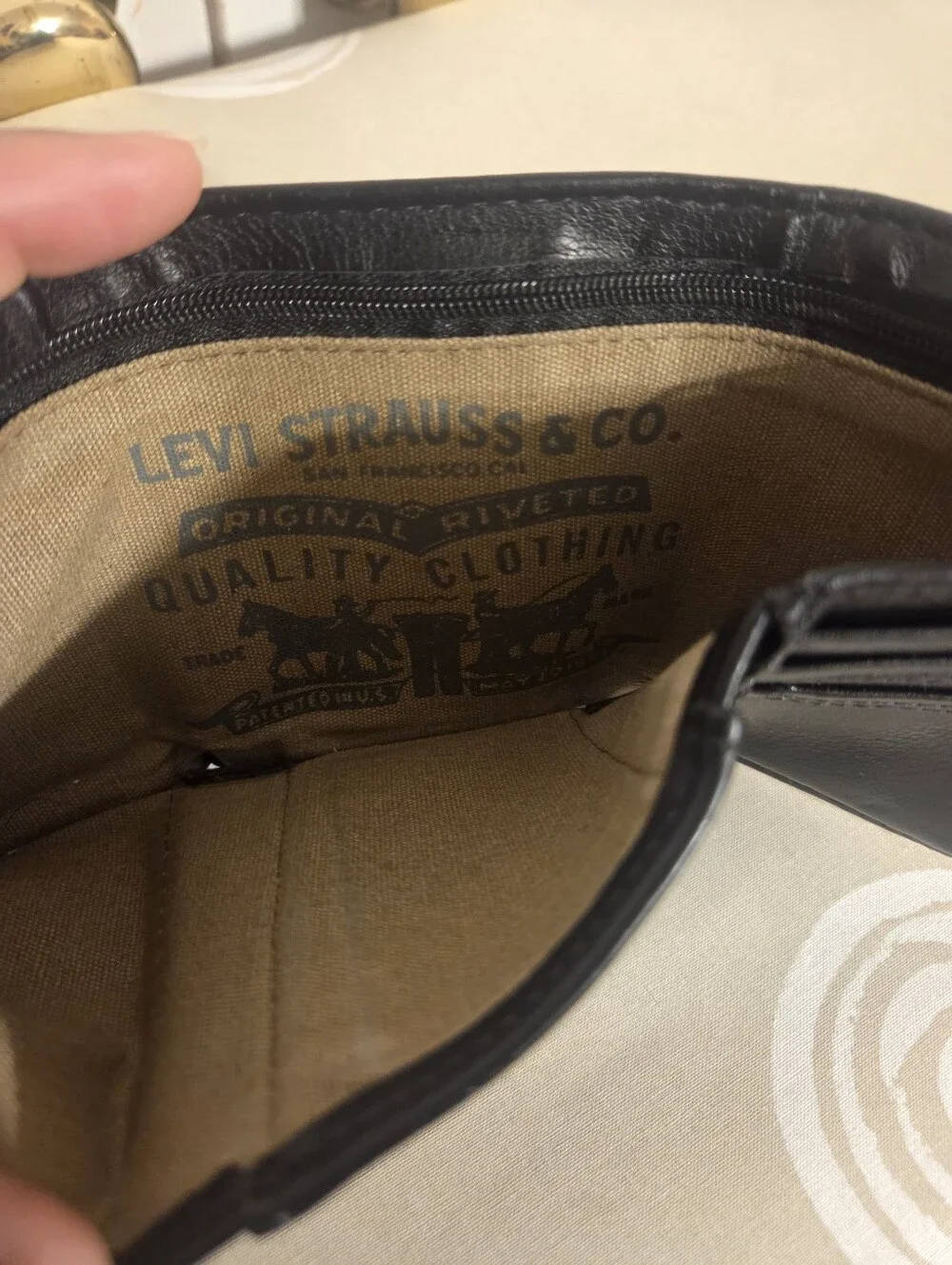 Levi's Men's Black Leather Trifold Wallet with Hidden Zipper Pocket